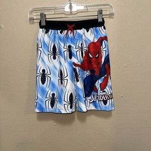 Marvel Spider-Man Swim Trunks Boys Size  6 Spider Web Blue Red Swimsuit Shorts